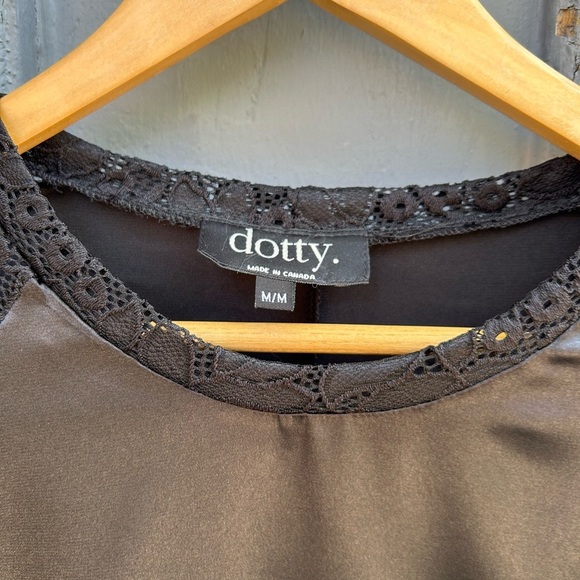 Dotty Black Satin + Lace Blouse, Size M - Picture 7 of 9